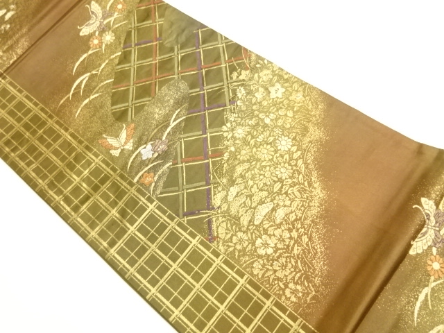 JAPANESE FUKURO OBI / WOVEN AUTUMN FLOWERS